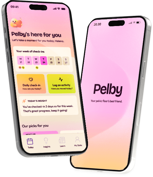 iPhones showing Pelby's Welcome and Home Screen.